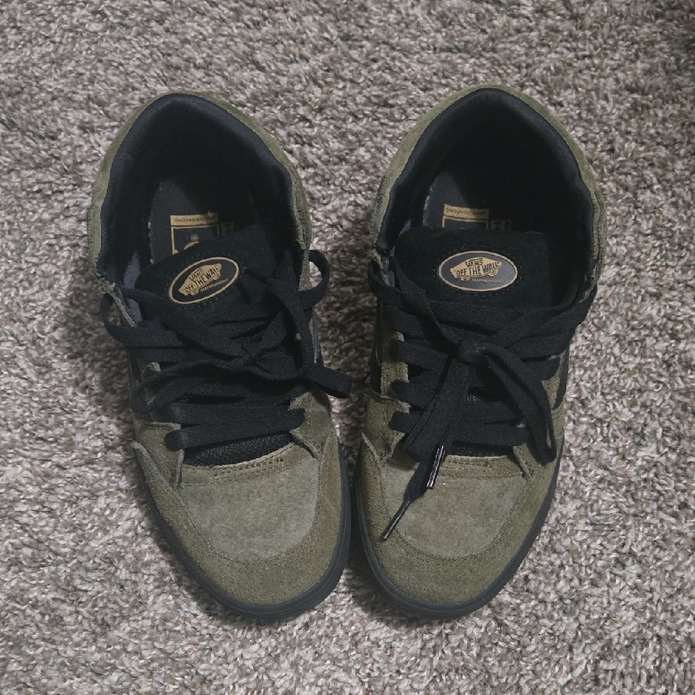 Vans Olive Suede Sneakers with Black Accents